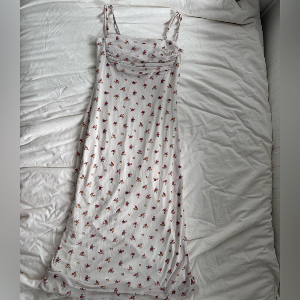 NWOT See you Monday white dress with rose pattern